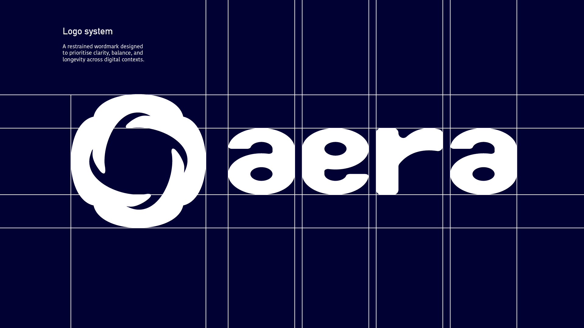 Technical logo construction grid showing balance and structure in tech logo design