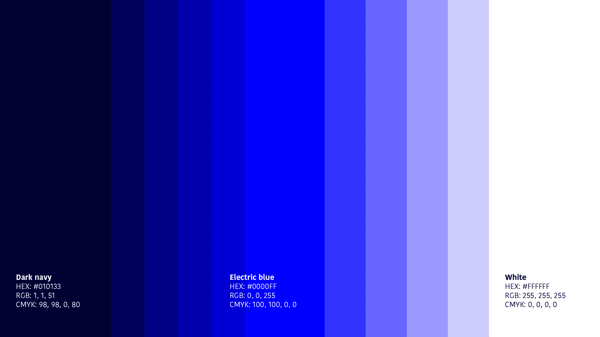 Blue-based color palette and gradients designed for a modern technology brand